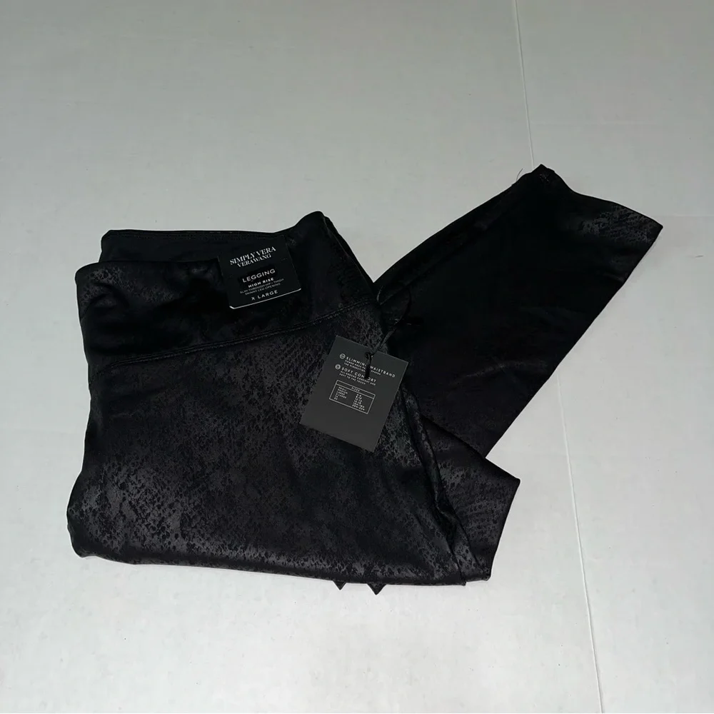 Simply Vera Vera Wang High Rise Faux Leather Black Shaping‎ Leggings XLarge New